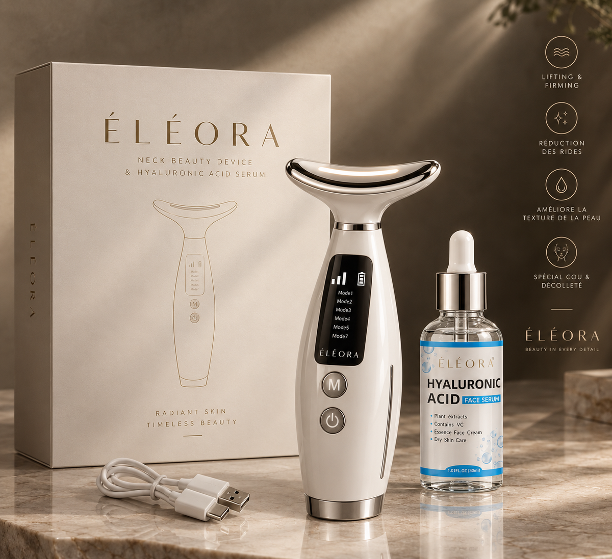 Coffret Rituel Complet ÉLÉORA — Appareil et sérum à l'acide hyaluronique